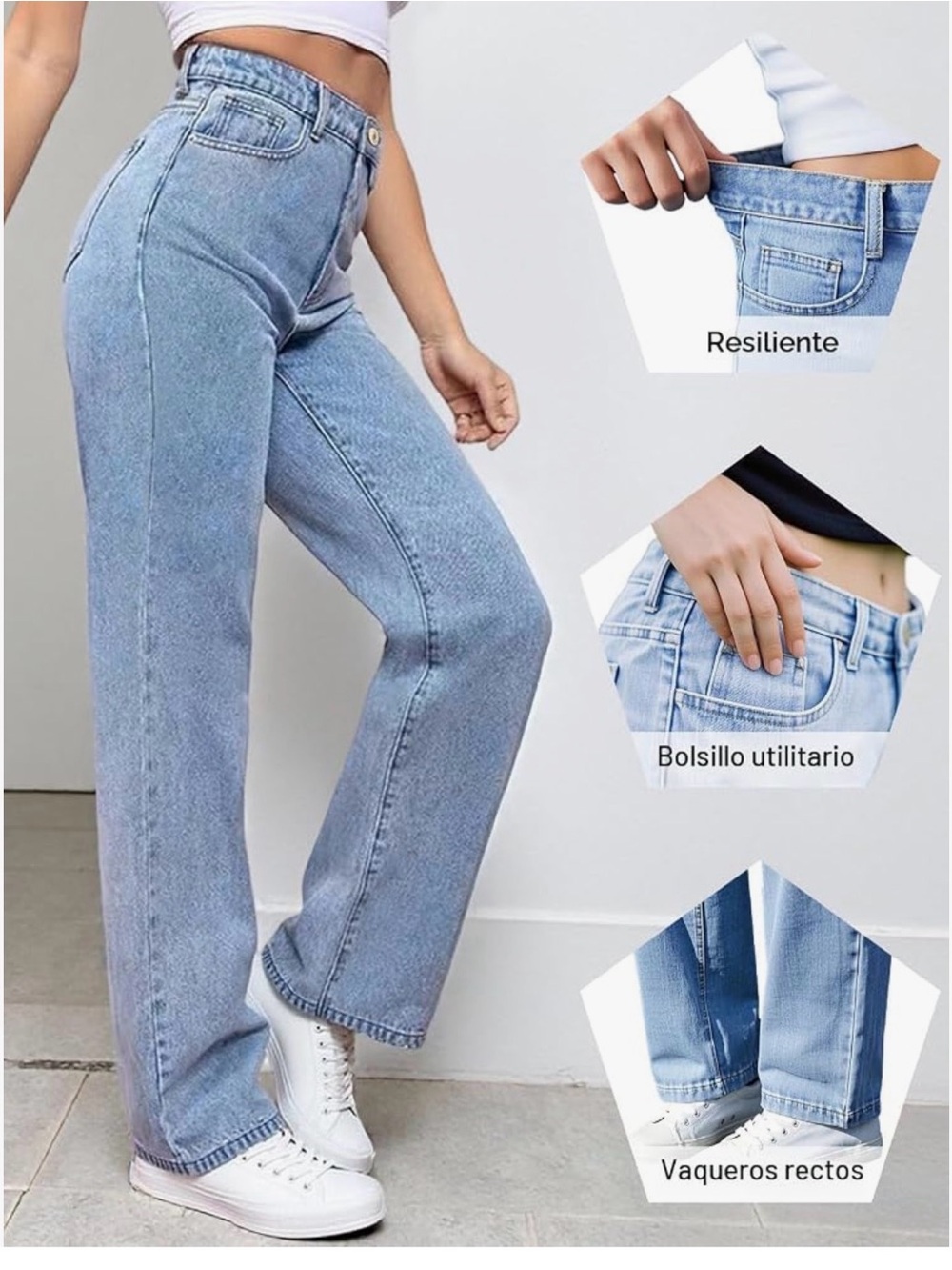 Light Blue High-Rise Straight Jeans for Women